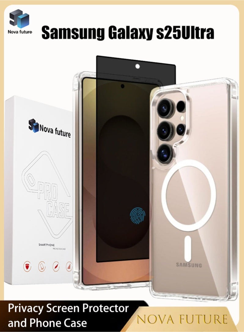 Nova future 1+1 Samsung S25 Ultra Protective Kit, includes a phone case [MagnaSafe compatible][Drop-proof] + a privacy screen protector [28° privacy protection][9H hardness][Supports fingerprint unlock] - Image 1